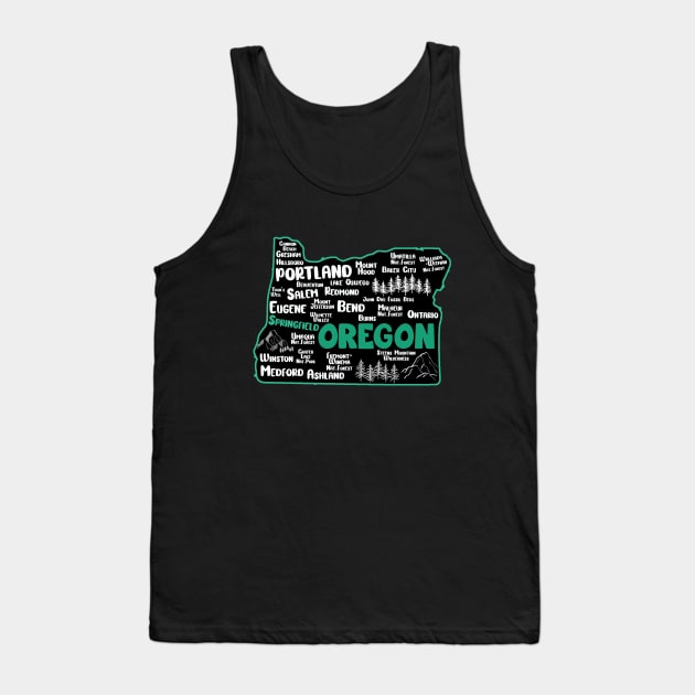 Cute map of Springfield Oregon, Portland, Salem, Eugene, Bend, Ontario, Medford Tank Top by BoogieCreates